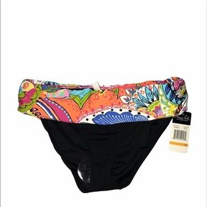ANNE COLE Black tropical swimsuit Bottoms small